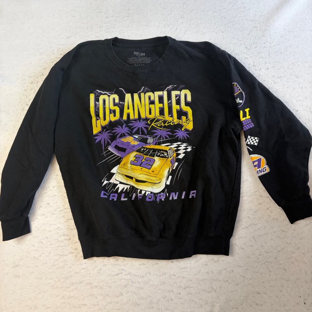 Thrift Shop Exchange Sweatshirt Large Black Los Angeles Racing Graphic Crewneck